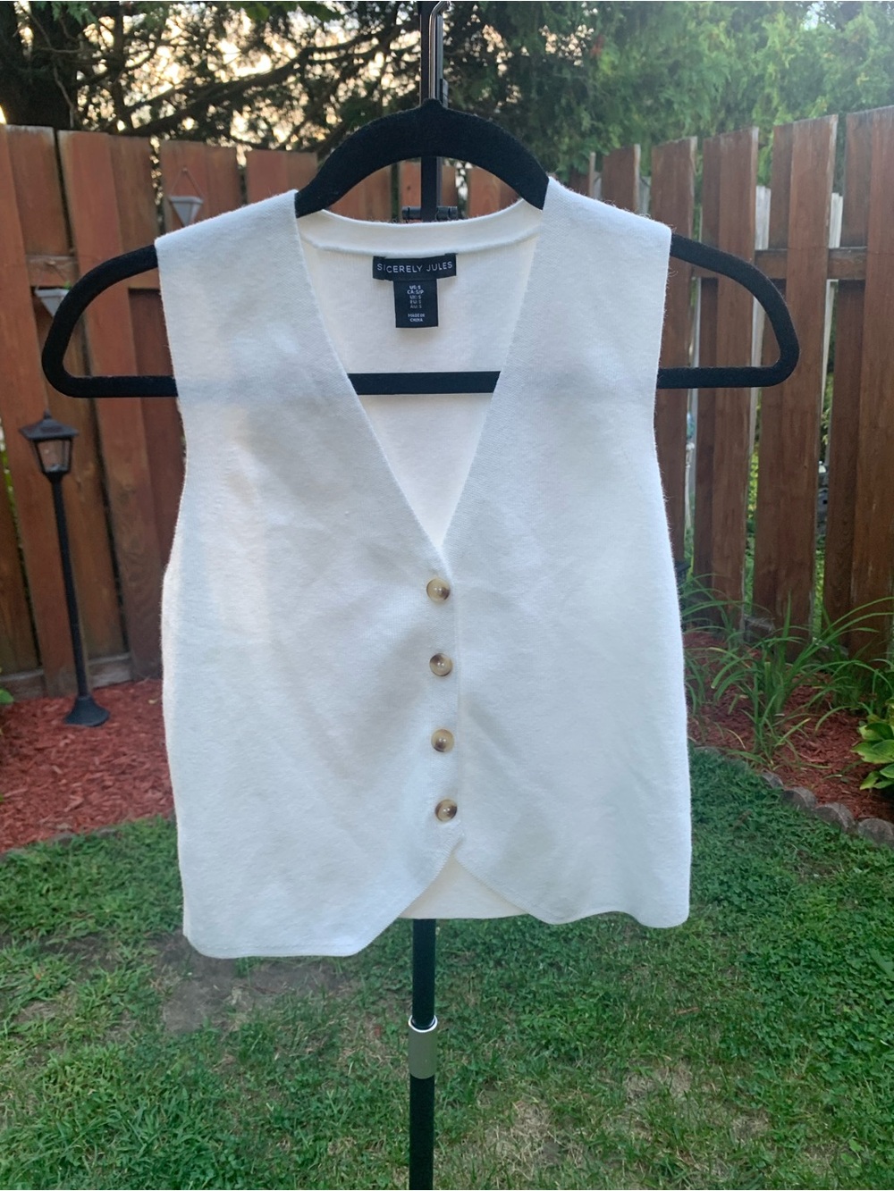 Sincerly Jules Cream V-Neck Button Front Vest